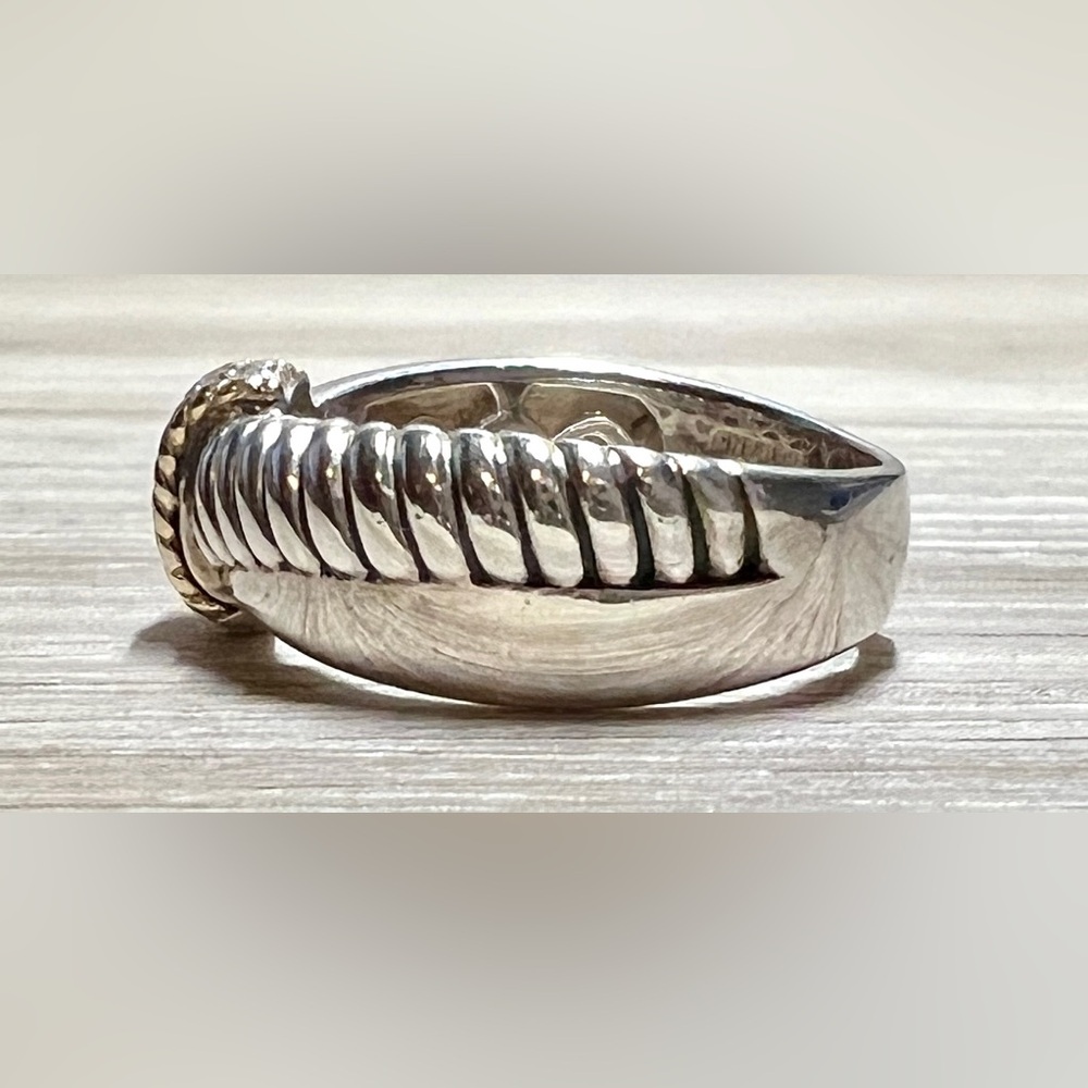 Vintage Designer Signed ATR Sterling Silver & 18K Gold Diamond Ring, Size 6 - Picture 3 of 12